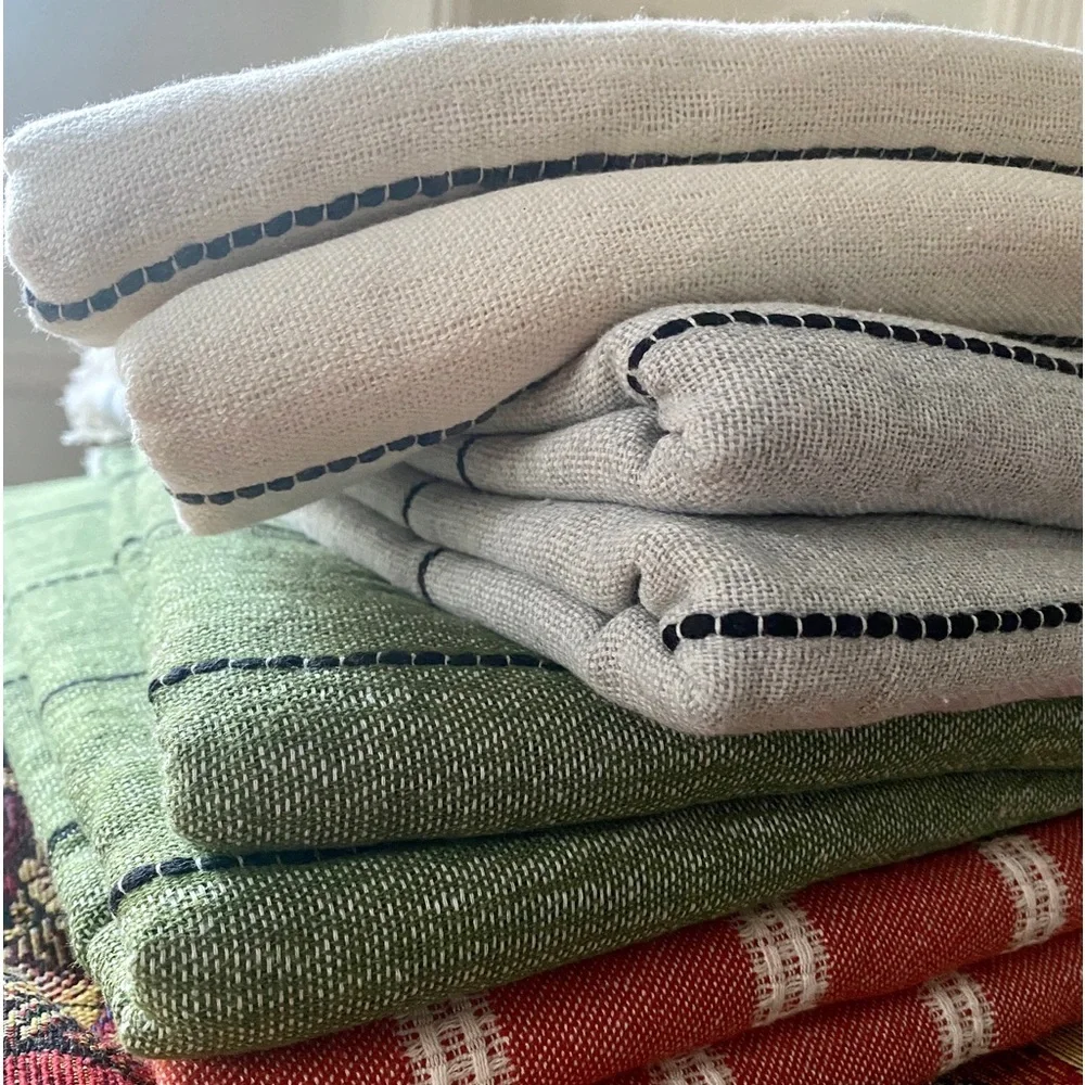 Olive Boho Throw Blanket SXSW 42x72 Eyelash Fringe Soft Organic Weave